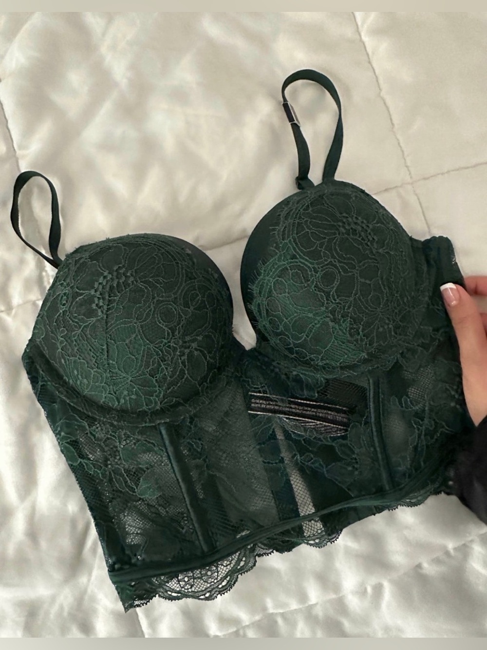 Victoria's Secret Emerald Green Lace Longline Bustier Bralette